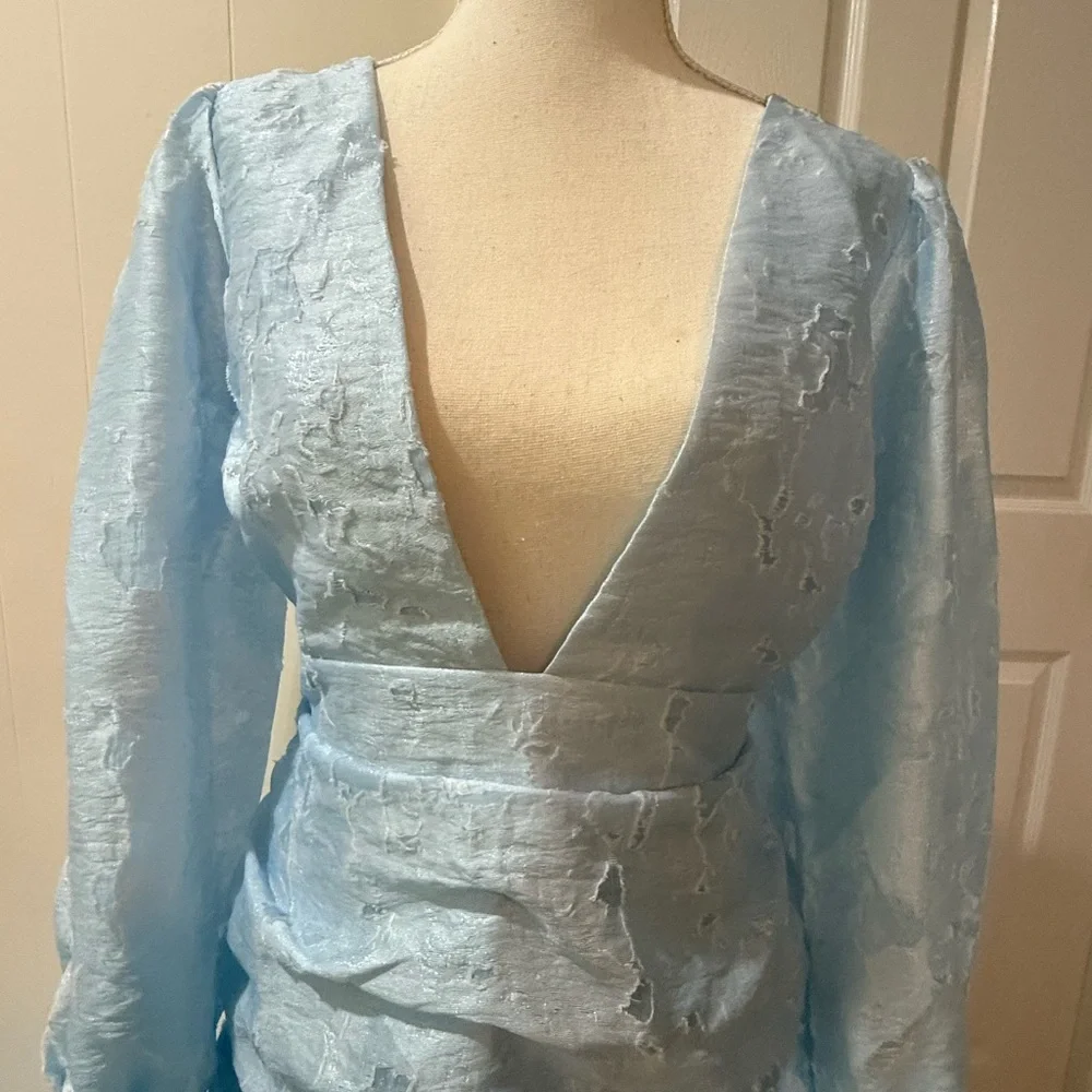 Showpo Blue Ruched Ruffled Cocktail Dress - Picture 2 of 4